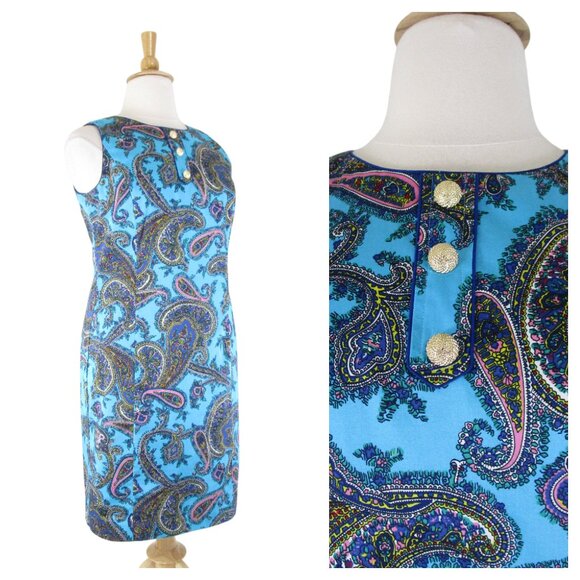 Talbots Plus Size Blue Pink Floral Paisley Sleeveless Sheath Dress Size 16 - Picture 1 of 10